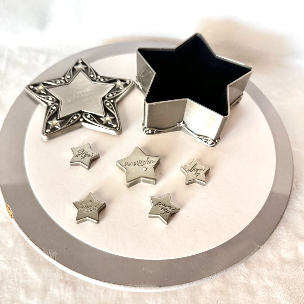 Make a Wish Jewelry Trinket Star Box with 5 Wish Stars Metal "Melissa" Swarovski